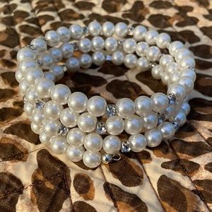 Boho Pearl Diamond CZs Wrap Layered Bracelet